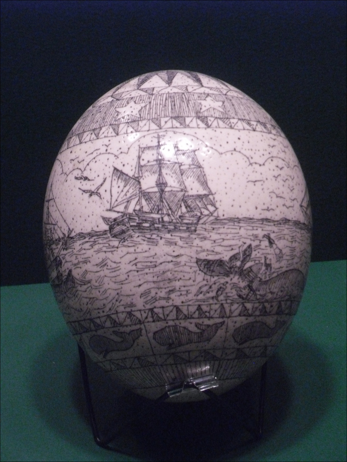 Astoria, OR-Photos in the Maritime Museum-scrimshaw on ostrich egg
